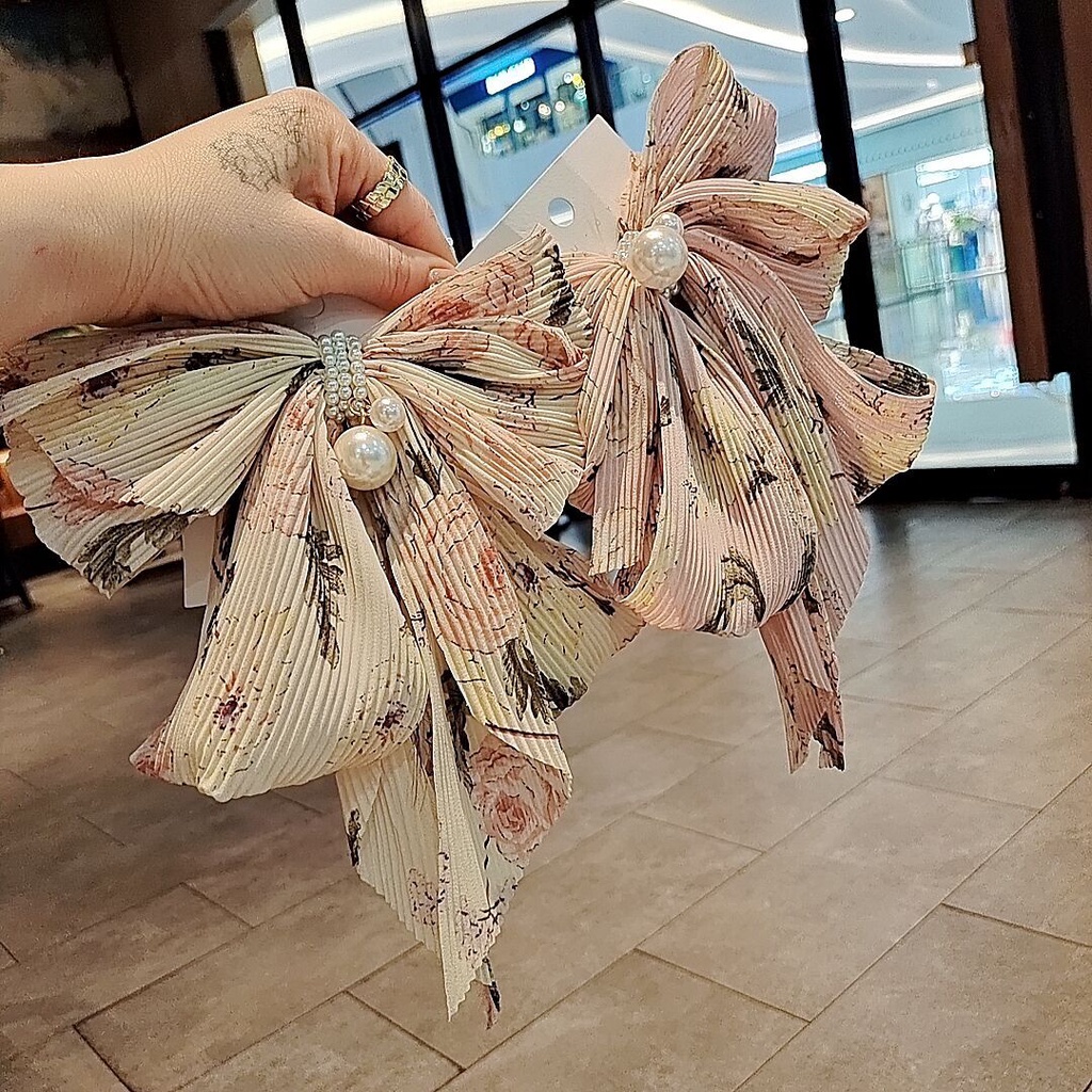 Kẹp Tóc Đính Nơ Họa Tiết Hoa Phong Cách Hàn Quốc Xinh Xắn