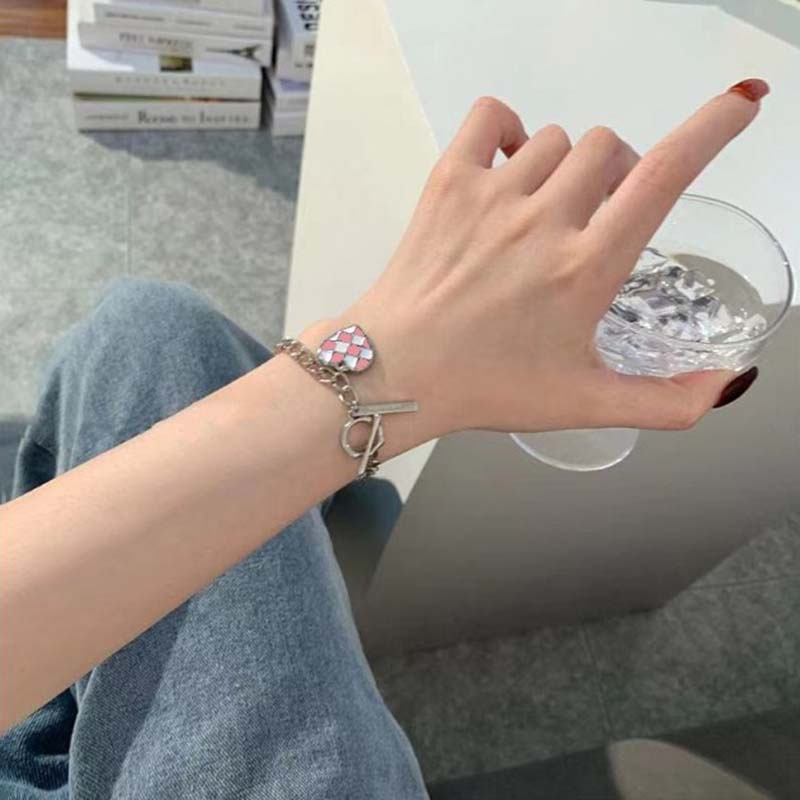 Vòng cổ Mặt Trái Tim Họa Tiết Ô Cờ Độc Đáo Thời Trang Hàn Quốc Cho Nữ