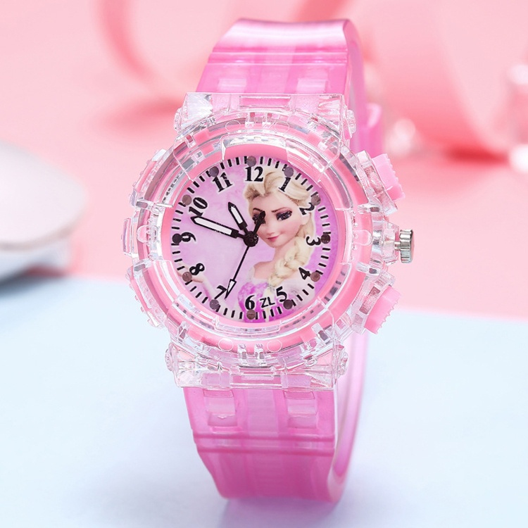 (Chuyên sỉ) Đồng Hồ Trẻ Em ELSALED22A Hình Công Chúa Elsa Đèn Led 7 Màu Cho Bé Gái (Hình Chụp Thật)