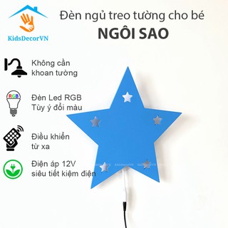 Đèn treo tường Ngôi sao led đổi màu RGB, đèn ngủ trẻ em, wall lamp slumberlight star, kidsdecorvn