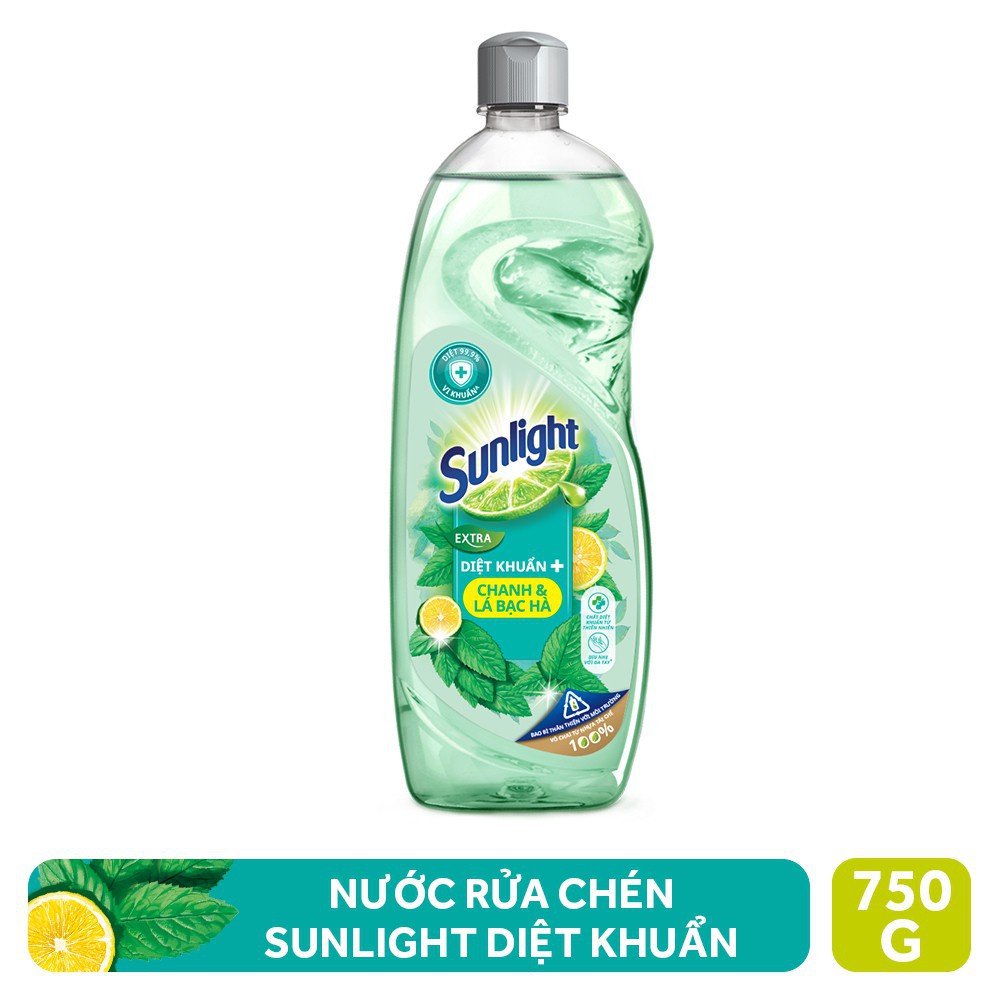 Nước rửa chén Sunlight Diệt Khuẩn Chanh & Lá Bạc hà 750g