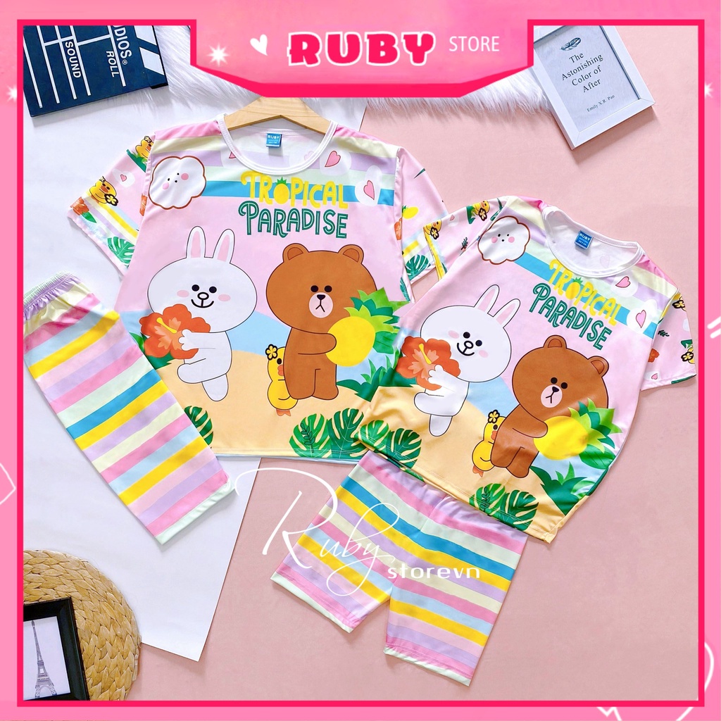 Đồ bộ thun QUẦN LỬNG cho bé mặc nhà size đến 70kg vải mềm mát in hình Doremon kitty Hoạt hình dễ thương DBRBL FULL SIZE