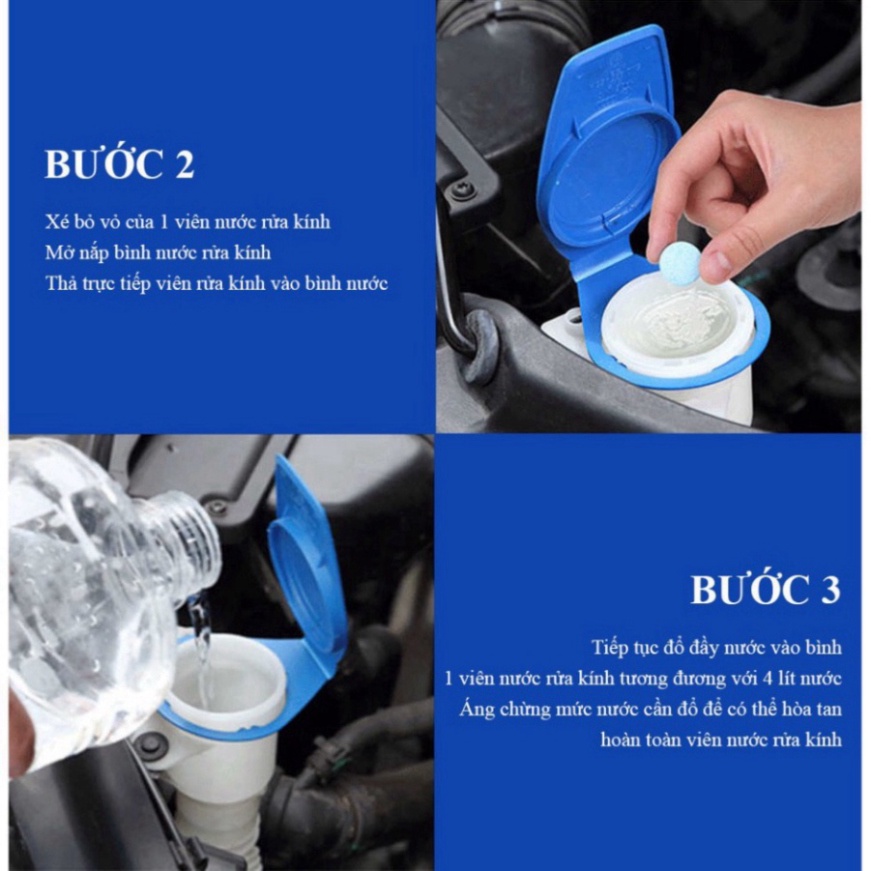 100 Viên sủi rửa kính lái chuyên để xử dụng xe hơi - Chất tẩy rửa kính chắn gió xe