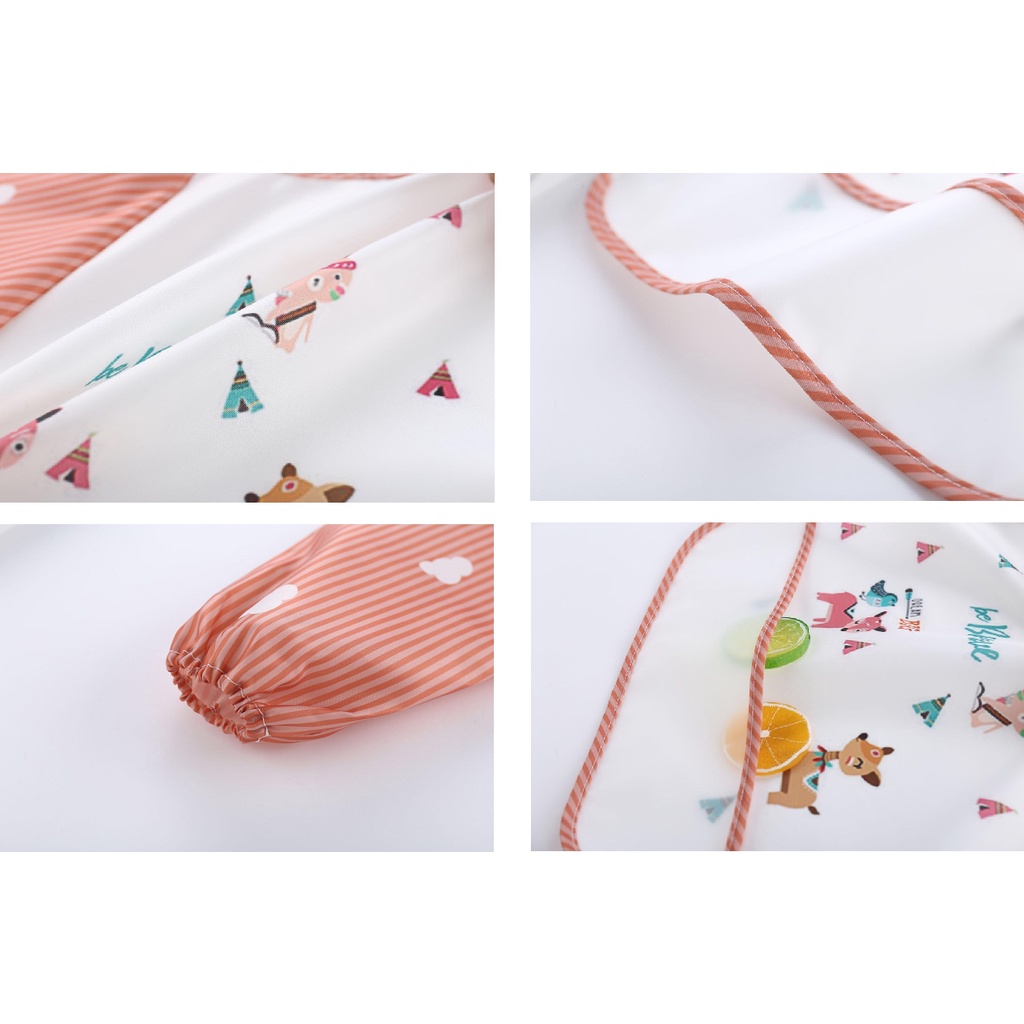 Áo ăn dặm cho bé HNFamily - Áo yếm ăn dặm Blw dài tay có máng cho bé tập ăn sạch sẽ, vải Polyester chống thấm dễ vệ sinh