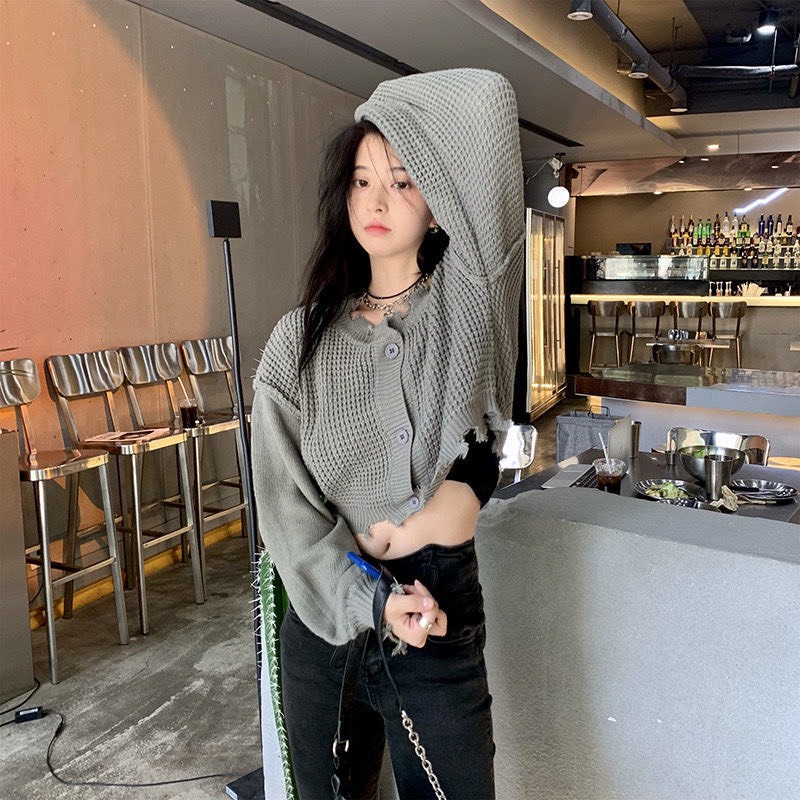 Áo len nữ dài tay dáng croptop, Áo cardigan dáng ngắn thiết kế tua rua phong cách trẻ trung