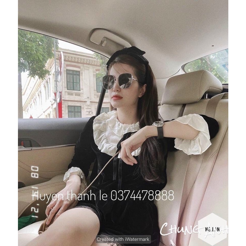 Áo nhung bèo phối voan cổ trònnhúm tay tiểu thư hàng loại 1