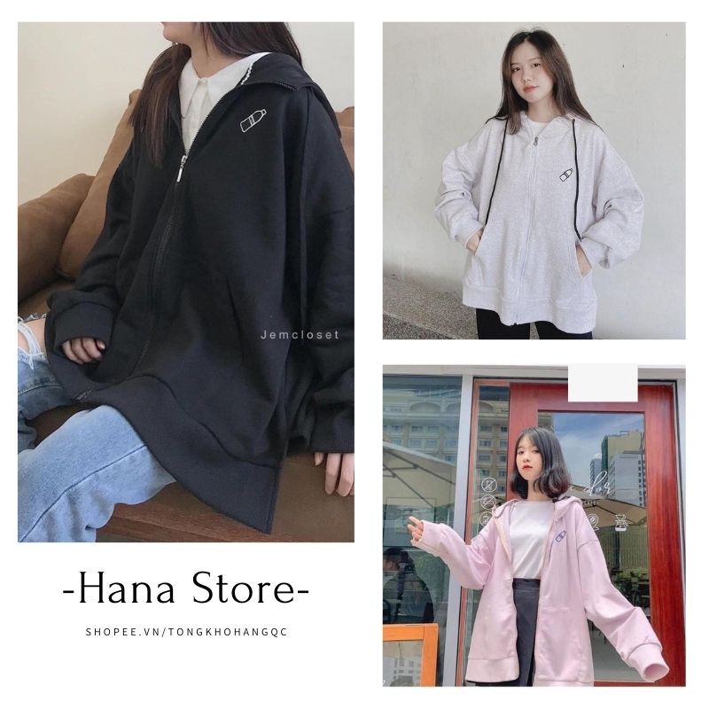 Áo Hoodie Form Rộng Nữ ❤️ Áo khoác nỉ xẻ tà bigsize họa tiết CHAI BIA màu Đen | Be | Xám Ulzzang SIÊU HOT ❤️