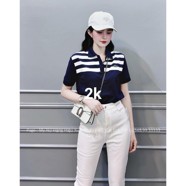 Áo Thun Nữ Polo Cổ Sơ Mi , Chất Cotton 4 Chiều Mềm Mịn, Co Giãn Sọc Ngang 2cm MÃ 85