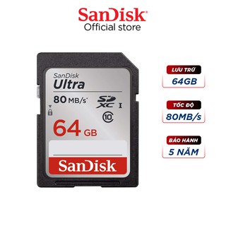Thẻ nhớ SDXC Sandisk Ultra 64GB upto 80MB/s UHS-I (chuyên dụng cho máy ảnh) Chính hãng