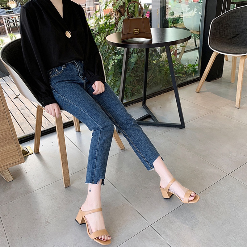 Dép Cao Gót Mũi Vuông Phong Cách Hàn Quốc Cho Nữ