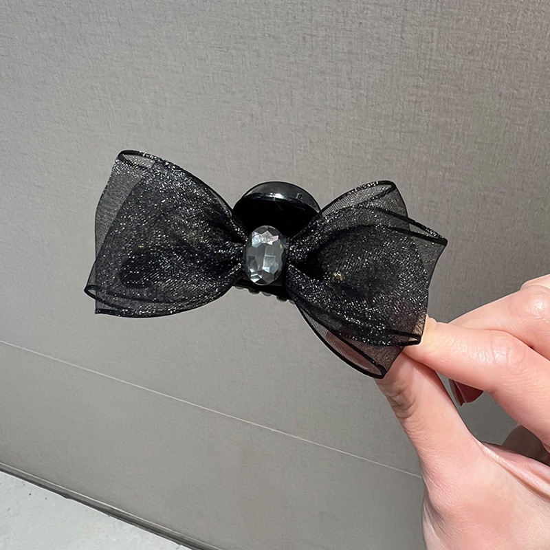 Kẹp Tóc Nơ Đính Đá Hai Mặt Bằng Lưới Thời Trang Sành Điệu Cho Nữ