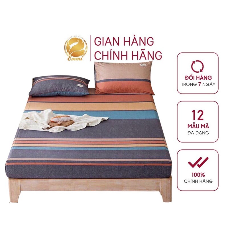 Bộ ga giường và vỏ gối cotton tc EmmiBedding, Ga gối sọc caro đủ size nệm 1m2, 1m4, 1m6, 1m8, 2m cực đẹp