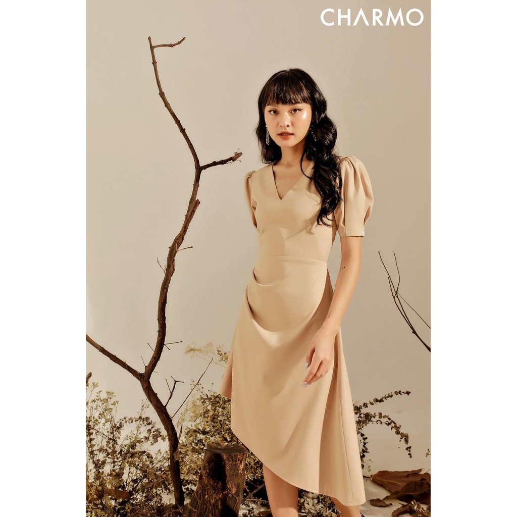 [Mã FAMALLT5 giảm 15% đơn 150k] CHARMO - Đầm tà xéo Drawstring Vneck Dress