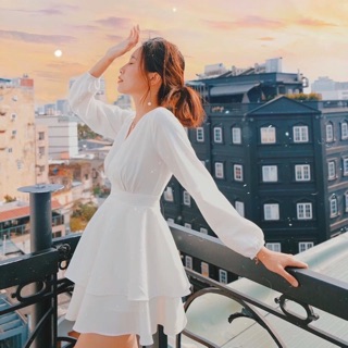 Jumpsuit trắng tay dài sang chảnh (kèm hình thật)