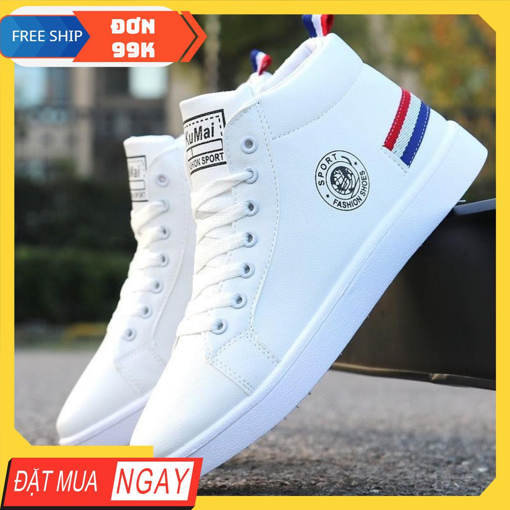 [ FREE SHIP TỪ 50K ] (Có 2 Màu) Giày cổ cao da nam - Fashion gót hình cờ phong cách