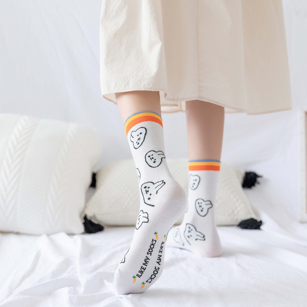 TL116 Tất vớ nữ cổ cao hình thỏ cầu vòng