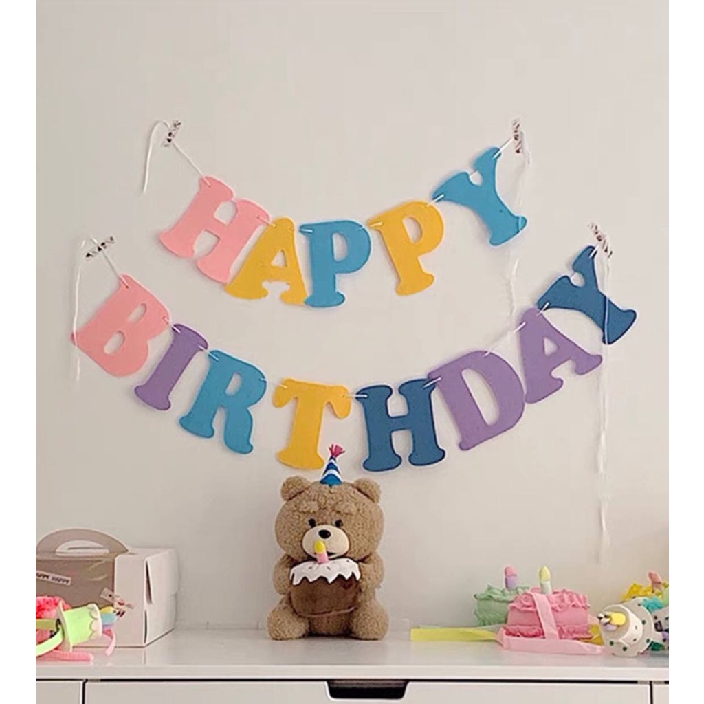 Dây chữ Happy Birthday vải nỉ nhiều màu sắc pastel trang trí sinh nhật Hàn Quốc siêu xinh