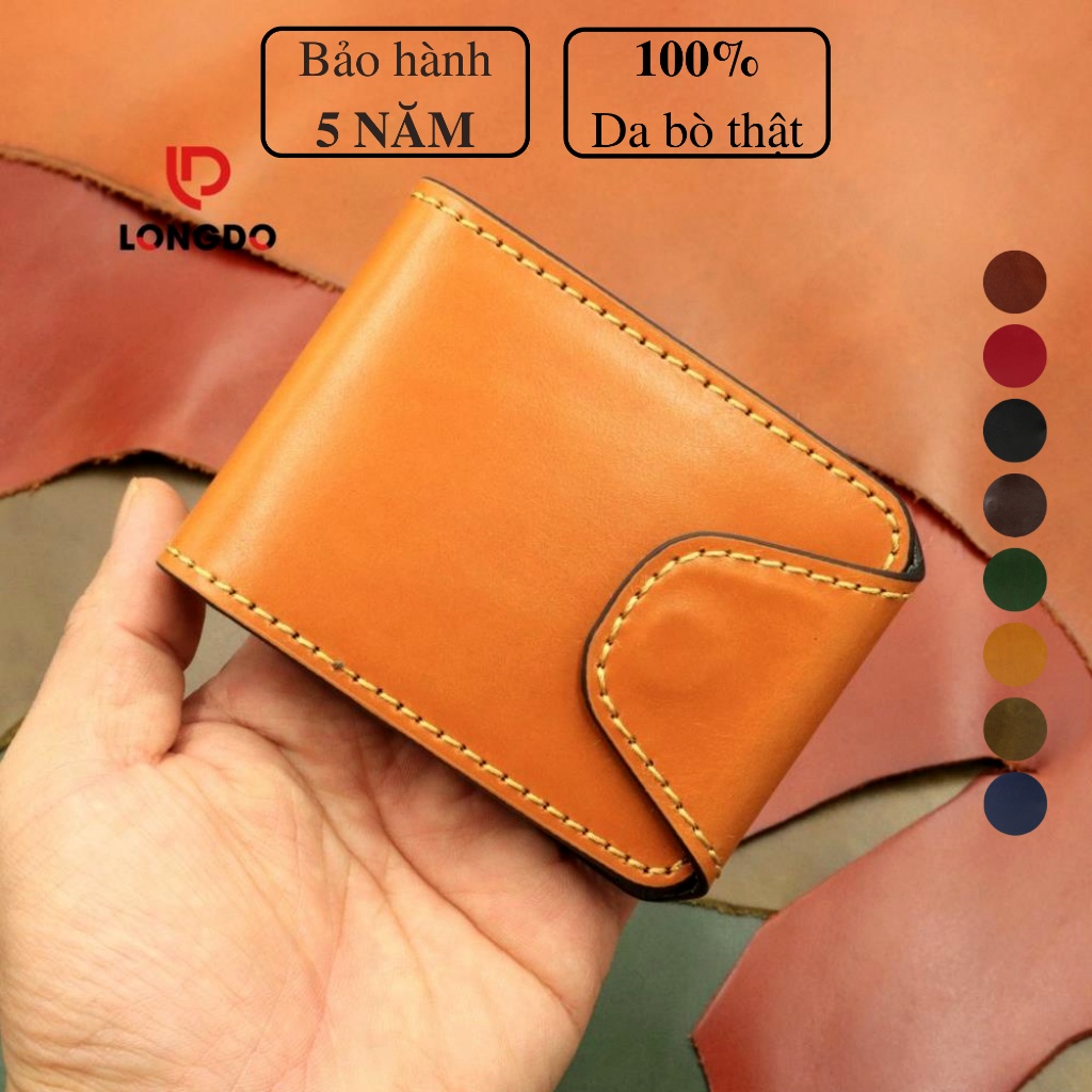Ví sen 5, bóp nam mini da bò thật - Bảo hành 5 năm - Hàng chính hãng thương hiệu Longdo Leather