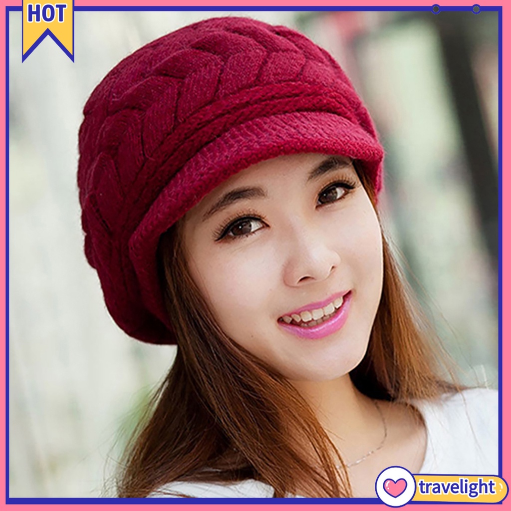 [Travelight] Mũ len dệt kim chất liệu lông thỏ giả giữ ấm thời trang xinh xắn cho nữ