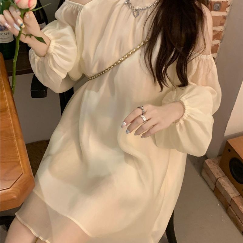 Đầm COZOK trễ vai tay phồng dáng rộng thiết kế trang nhã cho nữ