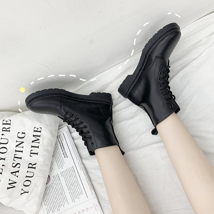 Giày Bốt Martin Màu Đen Cổ Thấp Có Size Lớn 35-43 Thời Trang Thu Đông Cho Nữ