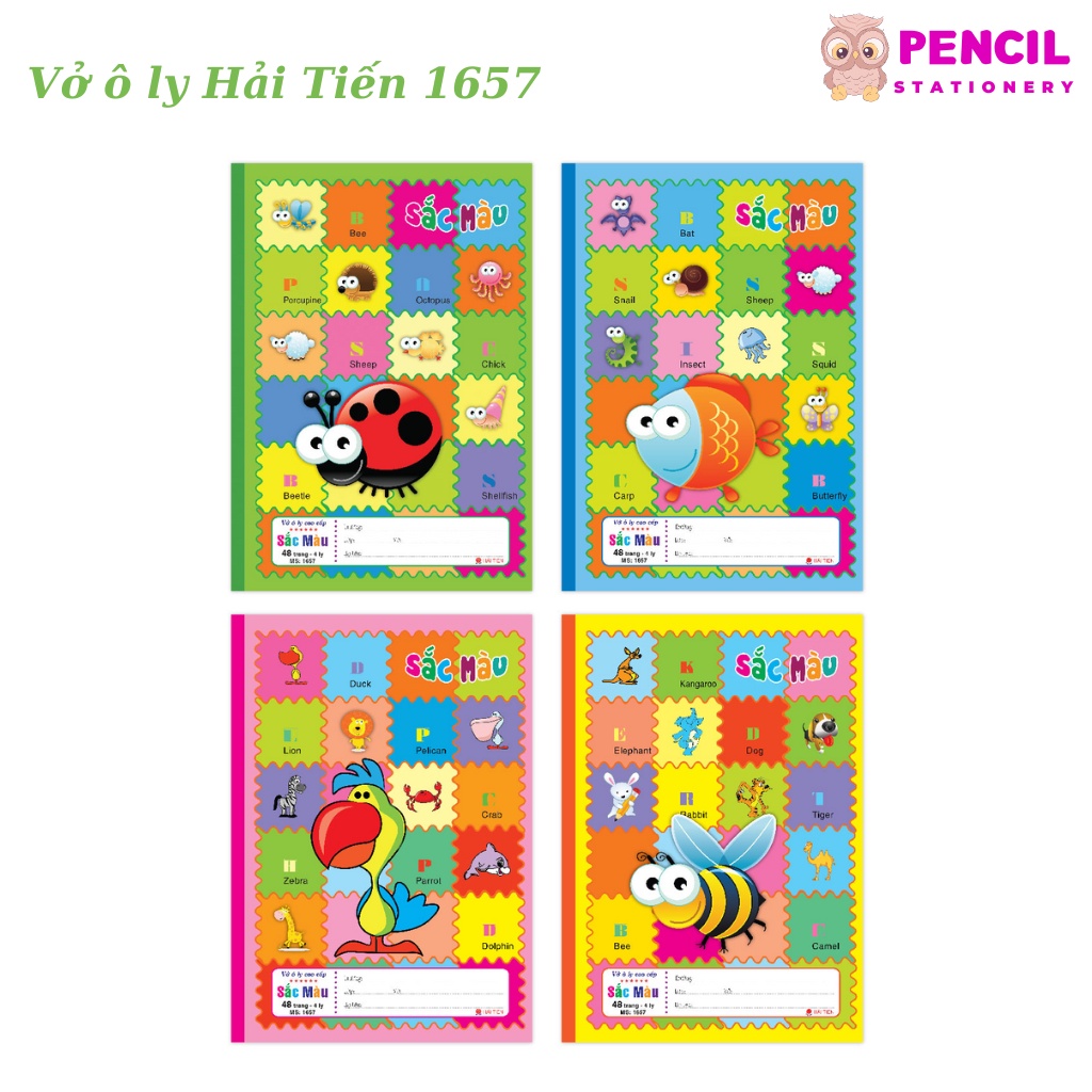 Vở 4 Ô Ly Hải Tiến 48 Trang Sắc Màu Cao Cấp, Tập Vở Viết Giấy Dày Dặn Dễ Thương Cho Bé Tập Viết