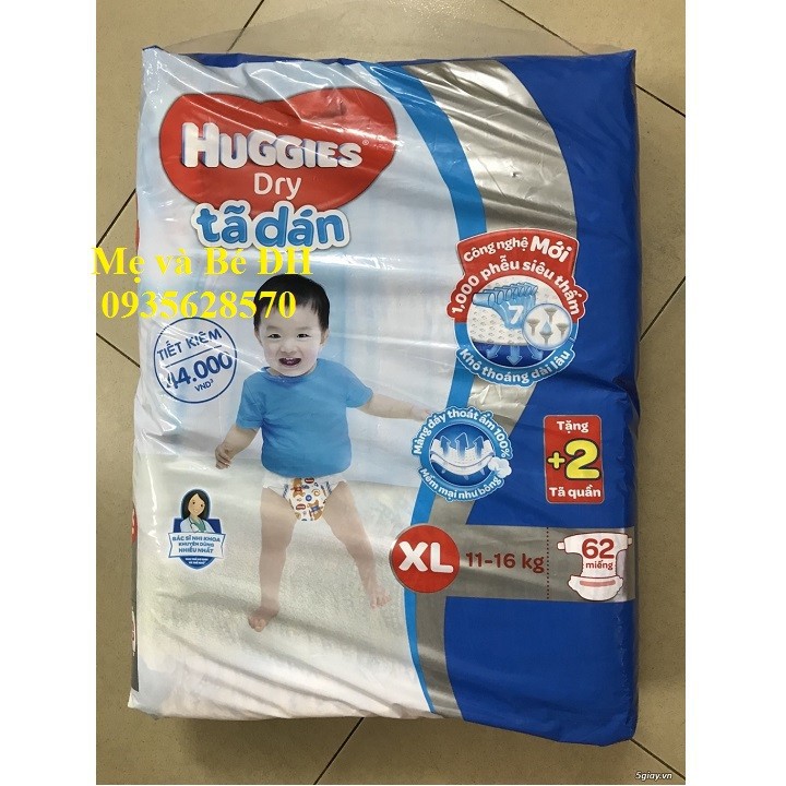 Tã dán Huggies Dry M76-L68-XL62-XXL56 (Size M - L - XL - XXL)