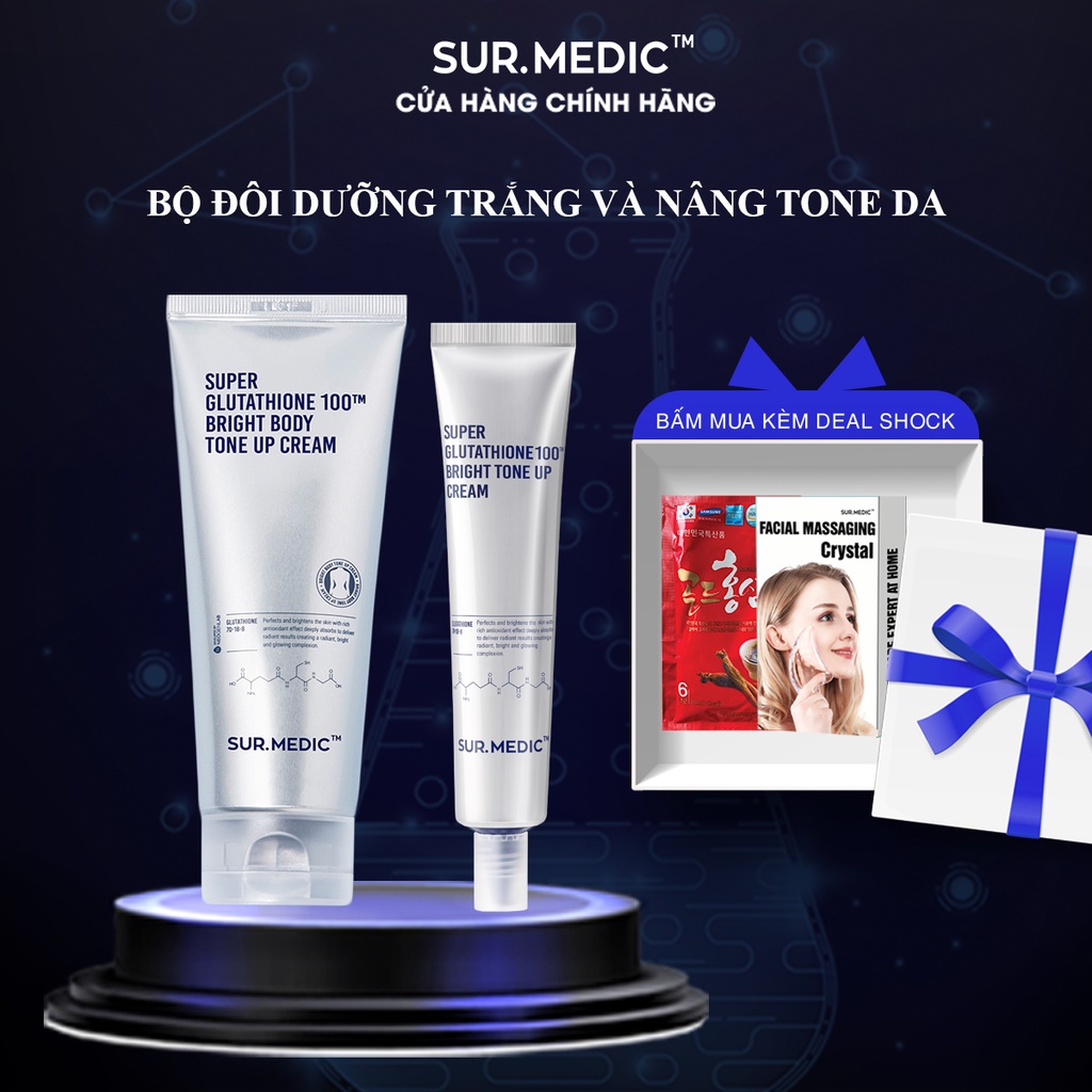 Bộ Đôi Kem Dưỡng Trắng Và Nâng Tone Da Tức Thì (Face + Body) Surmedic 190ml