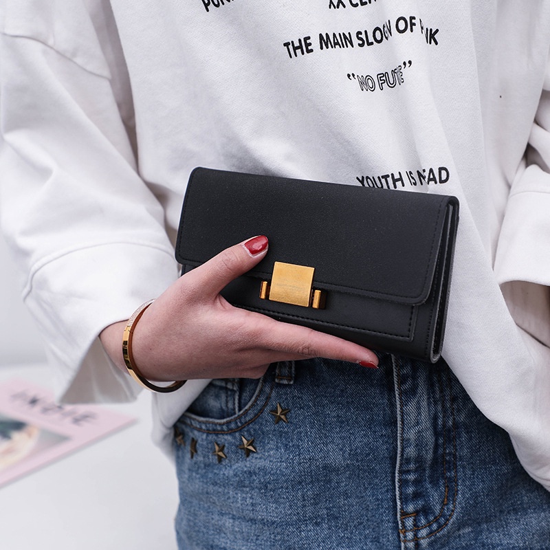 Ví dài IELGY đựng thẻ có khóa phong cách Âu Mỹ thời trang thanh lịch