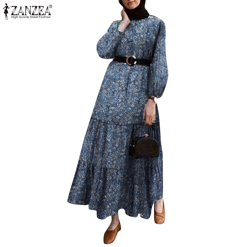 Váy maxi Zanzea tay dài họa tiết hoa phong cách cổ điển thời trang thanh lịch cho nữ