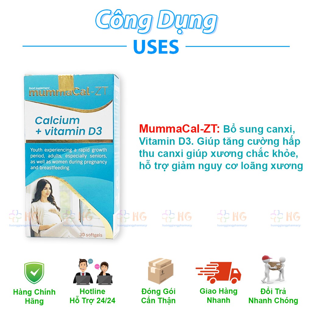 MummaCal-ZT - Bổ sung Canxi, Vitamin D3, tăng hấp thu Canxi, giúp xương chắc khỏe cho bé (Hộp 30 Viên)