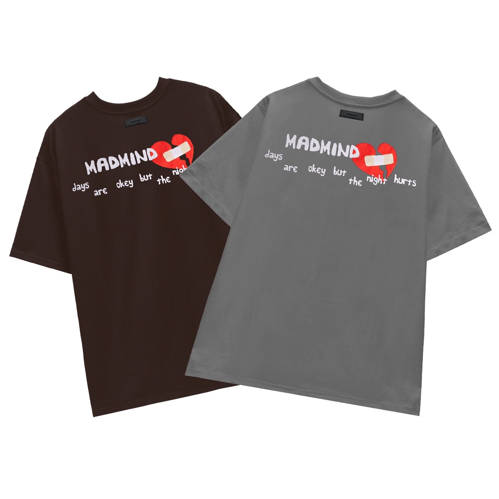 MADMIND® Chính Hãng - Áo Thun In Nổi Broken Heart Màu Xám / Nâu Form Rộng Unisex