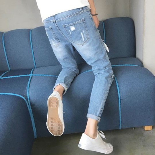 Quần Jean Xanh Sáng Rách Hàng Nhập