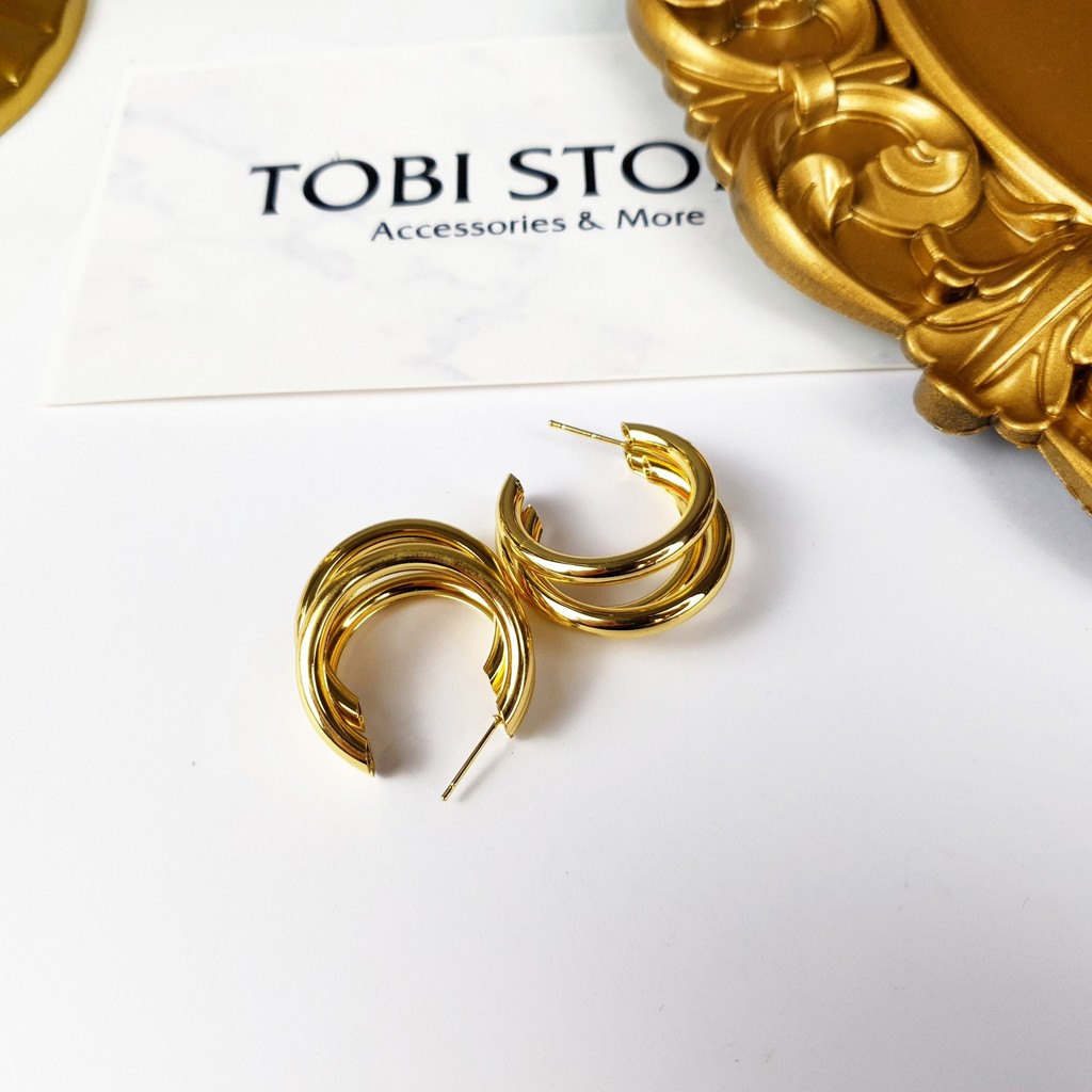 Bông tai nữ TOBI STORE nhiều kiểu dáng khuyên tai nữ dễ thương tròn, dài, mạ vàng xinh xắn