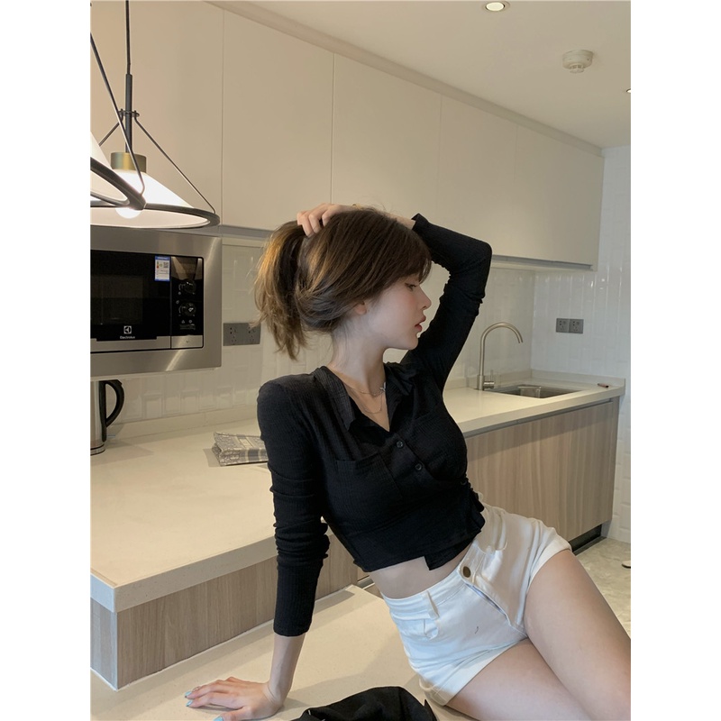 Áo dệt kim tay dài dáng ôm lưng cao gợi cảm thời trang Hàn Quốc | BigBuy360 - bigbuy360.vn