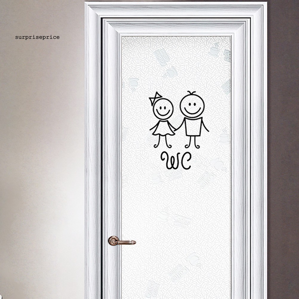 Sticker cửa phòng tắm trang trí hình bé trai và bé gái hoạt hình dễ thương