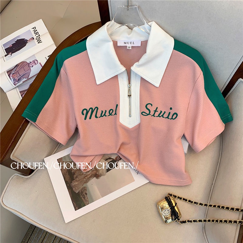Set Đồ Thể Thao Áo polo Có Khóa Kéo + Quần Short Ống Rộng Phong Cách Châu Âu Thời Trang Mùa Hè Mới Cho Nữ