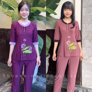 Đồ Lam Đi Chùa # Thun Phối Dún Trước Cổ # Đồ Bộ Nữ # Quần Áo Nữ