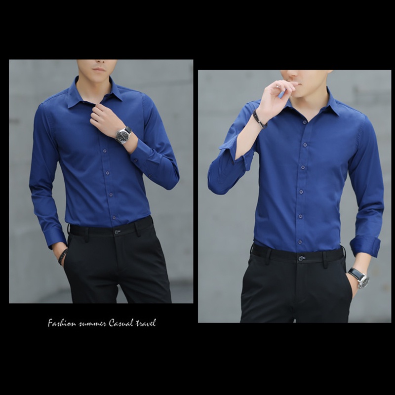 Áo sơ mi trơn màu, công sở cho nam và nữ, tay dài có nút trên, năm màu tùy chọn, nhiều kích cỡ, vải thoải mái