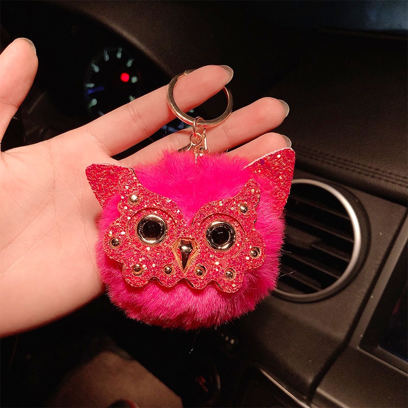 Móc Khóa Hình Chim Cú Gắn Bóng Lông Dễ Thương