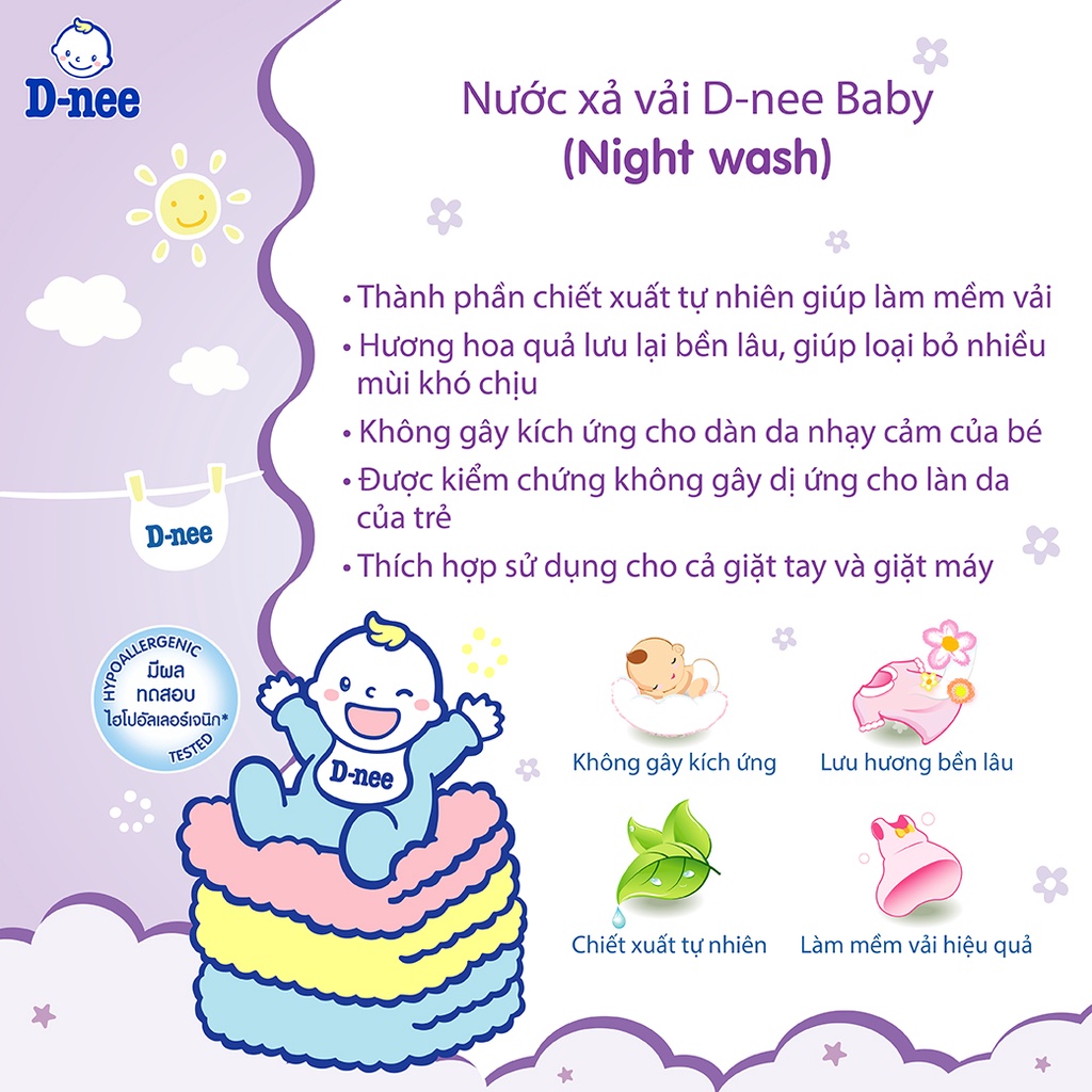 Nước giặt quần áo D-nee 3000 ML - Yellow Moon + Nước xả vải D-nee 2800 ML. - Night Wash