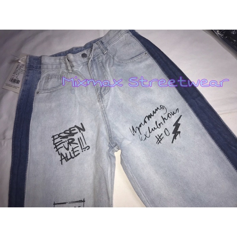 [ORDER+ẢNH THẬT] Quần bò jeans ống rộng thiết kế in hình graffiti nghệ thuật mix màu đậm nhạt unisex Ulzzang oversize ❤️ | WebRaoVat - webraovat.net.vn