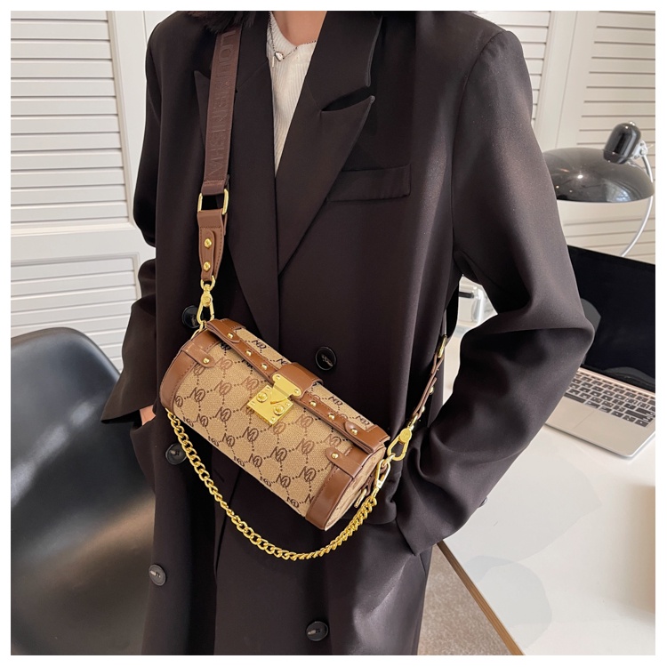 Túi Xách Đeo Vai Hình Trụ Phối Dây Xích Thời Trang Pháp Dành Cho Nữ