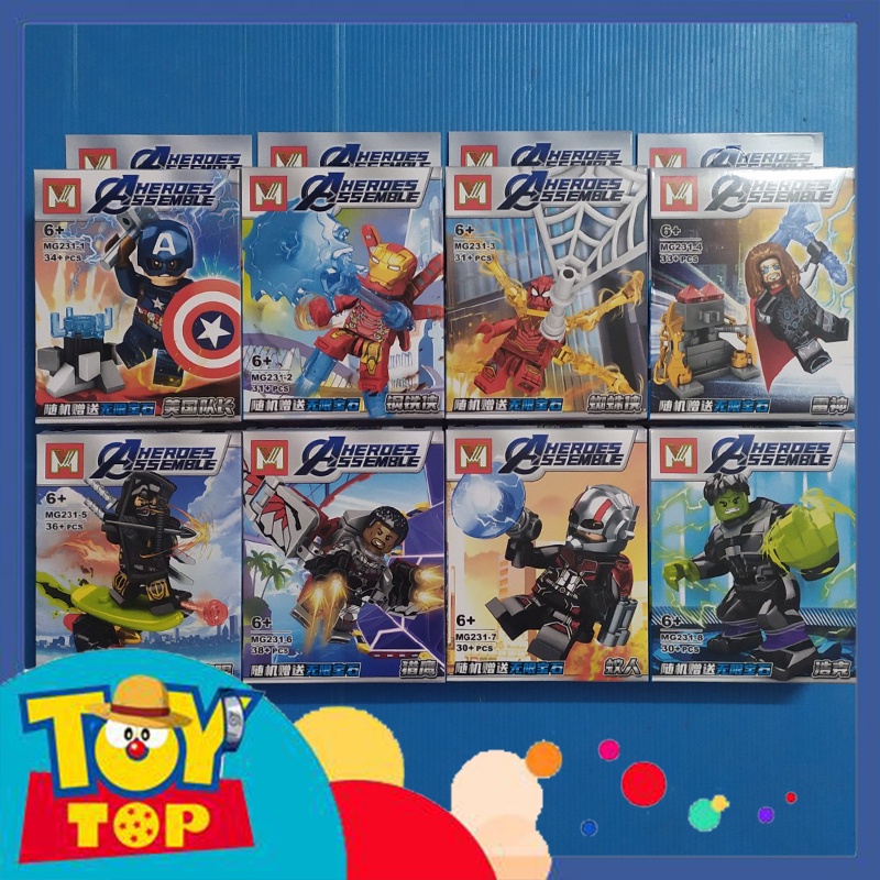 Đồ chơi Combo 8 mini biệt đội báo thù Avengers lắp ráp ghép Iron man , Captain , Hulk , Thor ... xếp hình MG231