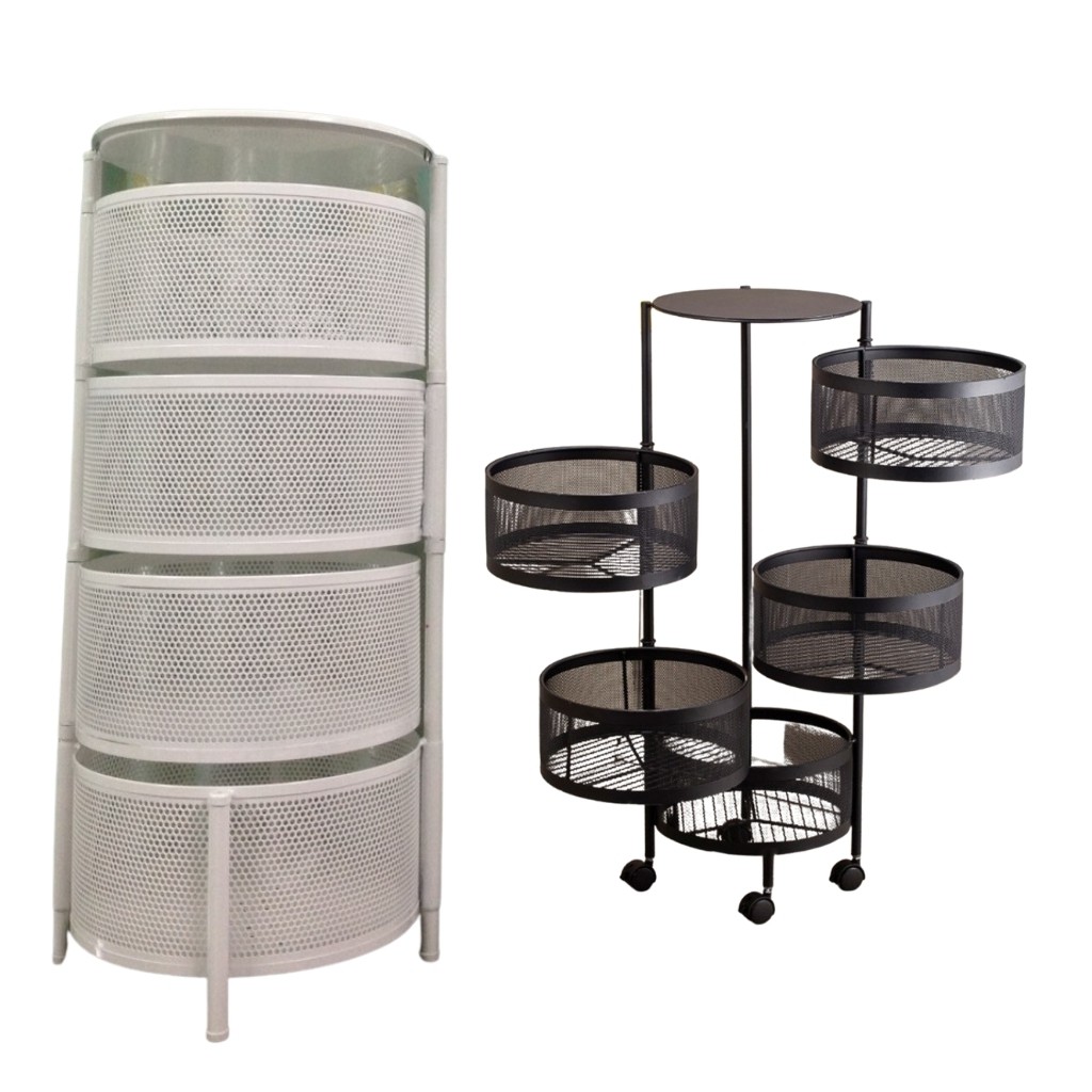 Kệ  Xoay Đa Năng, Kệ Sắt Xoay - Chất Liệu Thép Không Gỉ, Kệ Rau Củ Quả 3/4/5 Tầng Có Bánh xe di chuyển
