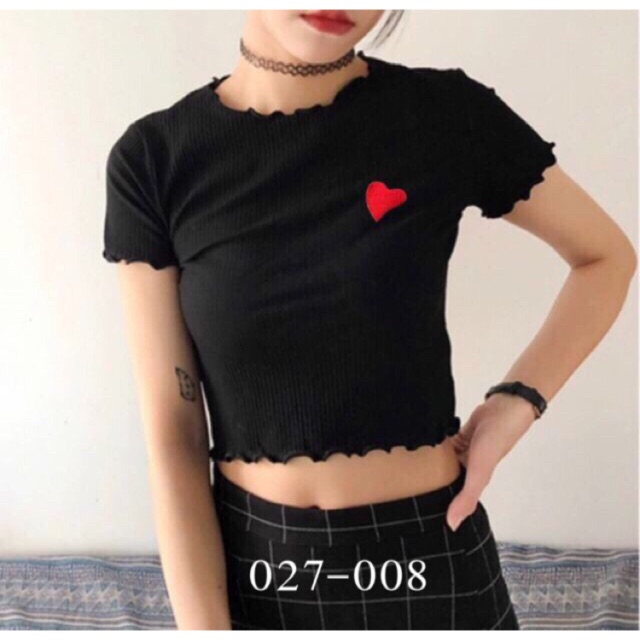 (CÓ VIDEO ẢNH THẬT) Áo croptop thun gân thêu trái tim cực xinh