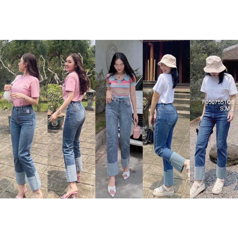 Quần jean dài lai lật kiểu túi trái tim TT0507