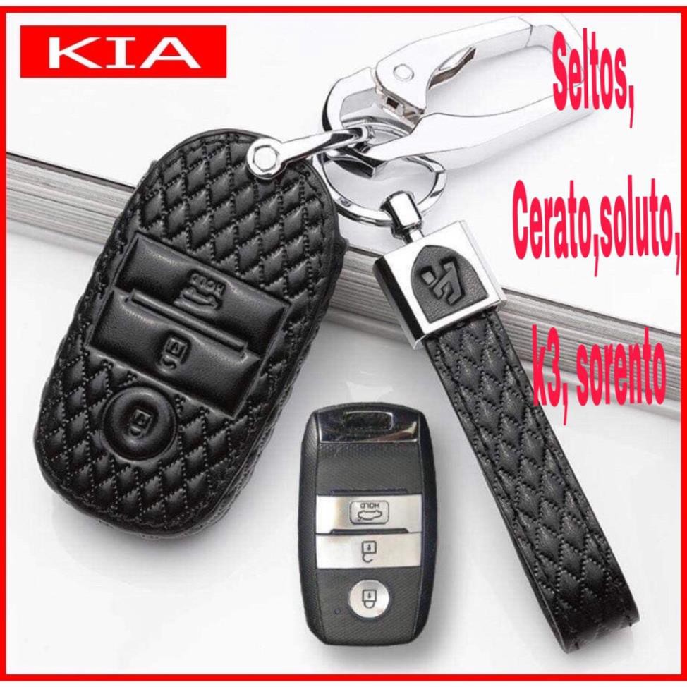 Bao da chìa khóa kia seltos, Soluto,K3, cerato, sorento màu đen nâu hàng cao cấp cho chi  ྆