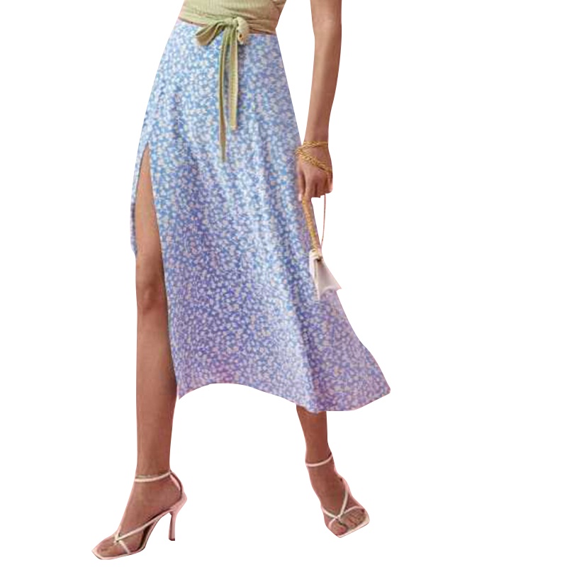 Chân Váy Midi Chữ A Lưng Cao Xẻ Tà In Họa Tiết Phong Cách Boho Thời Trang Mùa Hè Cho Nữ