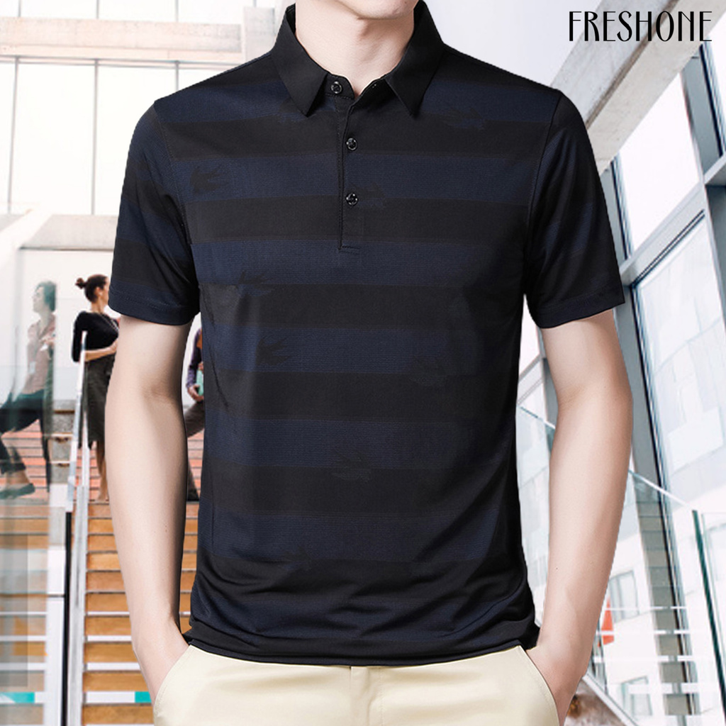 (Hàng Mới Về) Áo Thun Tay Ngắn Cổ Bẻ Họa Tiết Sọc Ngang Thời Trang Công Sở | BigBuy360 - bigbuy360.vn